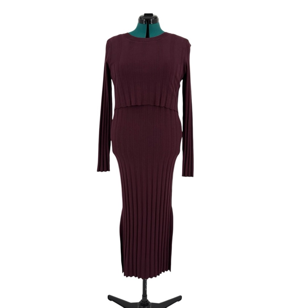 ASOS Maternity NWT Maroon Long Sleeve Layered Rib Knit Crew Neck Maxi Dress, 8